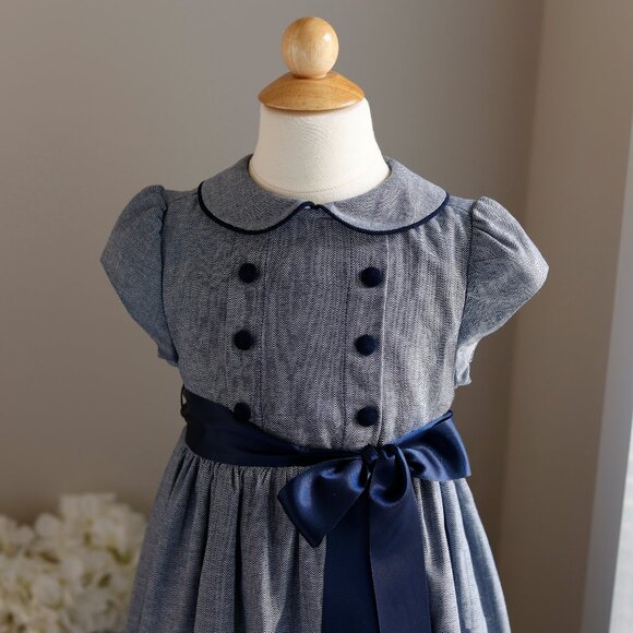 Navy Herringbone Dress Bailey Boys Classics Girl's Size 4 Like New - Picture 2 of 3